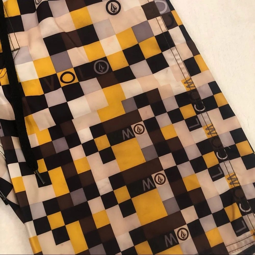 Volcom Stone Surf Skate Brown Yellow Tan Beach Swim Trunks Board Shorts Mens 31